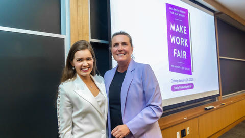 Photo of Siri Chilazi and Iris Bohnet in a classroom